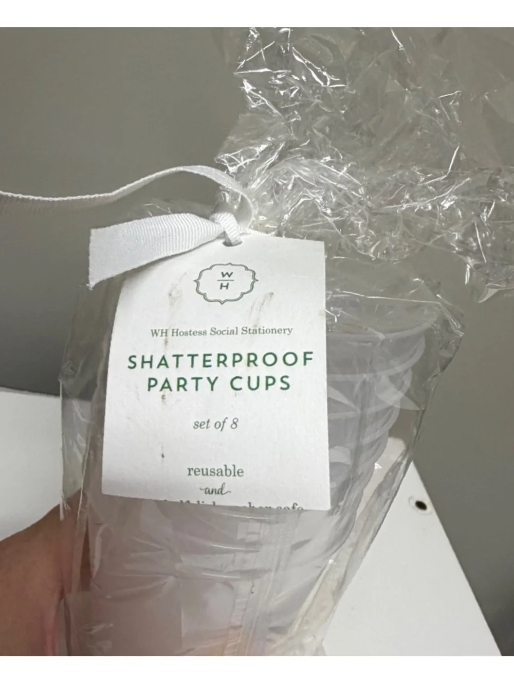 WH Hostess Pumpkin Gingham Bow Shatterproof Cups Set of 8 16 oz Fall